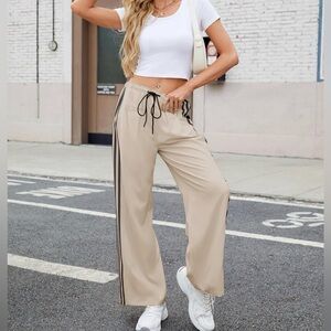 Tan Women's Pants with Black Stripes- New